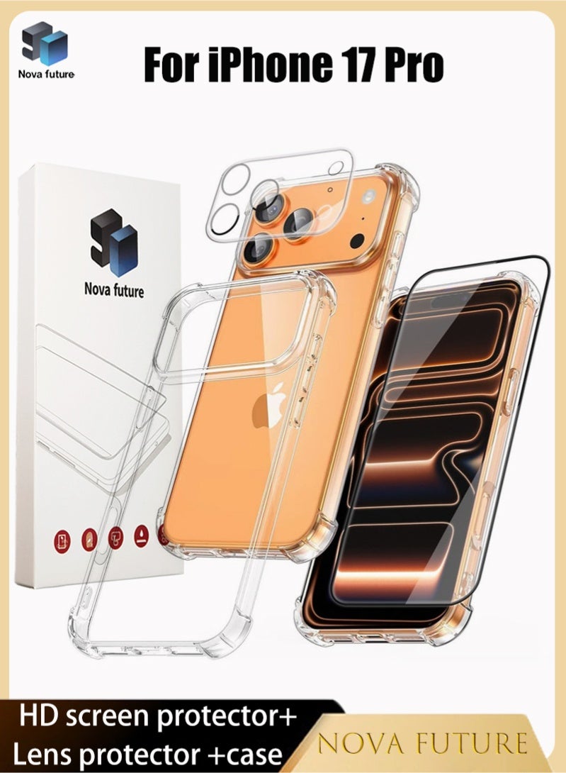 Nova future iPhone 17 Pro Case Clear Cover Anti-Yellowing Cases with Screen Protector and Camera Lens Protector, Full Coverage Set for Apple iPhone 17 Pro 6.3 inch - Image 1